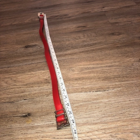 VTG Red Leather Waist Belt w Silver & Gold Tone Heavy Adjustable Buckle 26” - Picture 4 of 8